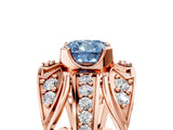 Rose gold Fancy Blue Cushion Cut Diamond Pave Art Deco Split Shank Ring with Four-Prong Setting_5