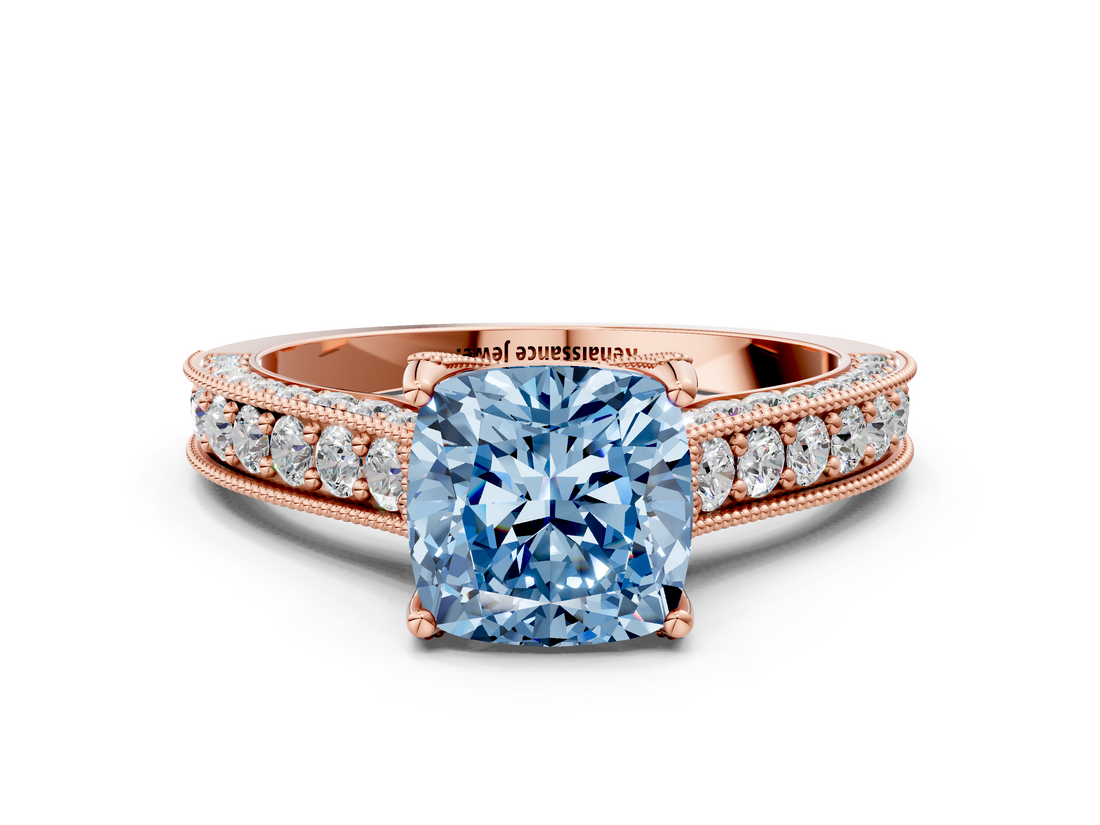 Rose gold Fancy Blue Cushion  Cut Diamond Pave Band with Four-Prong Setting_20