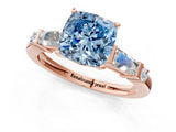 Rose gold Fancy Blue Cushion  Cut Diamond Ring with Baguette Side Stones, Channel Set Band, and Four-Prong Setting_25