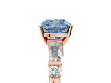 Rose gold Fancy Blue Cushion  Cut Diamond Ring with Baguette Side Stones, Channel Set Band, and Four-Prong Setting_29