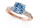 Rose gold Fancy Blue Cushion  Cut Diamond Ring with Baguette Side Stones, Channel Set Band, and Four-Prong Setting_4