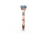 Rose gold Fancy Blue Cushion  Cut Diamond Ring with Baguette Side Stones, Channel Set Band, and Four-Prong Setting_5