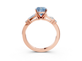 Rose gold Fancy Blue Cushion  Cut Diamond Ring with Baguette Side Stones, Channel Set Band, and Four-Prong Setting_6