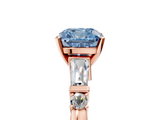 Rose gold Fancy Blue Cushion  Cut Diamond Ring with Baguette Side Stones, Channel Set Band, and Four-Prong Setting_8