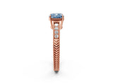Rose gold Fancy Blue Cushion Cut Diamond Ring with Milgrain Pavé Band and Four-Prong Setting_27