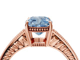 Rose gold Fancy Blue Cushion Cut Diamond Ring with Milgrain Pavé Band and Four-Prong Setting_29