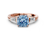 Rose gold Fancy Blue Cushion  Cut Diamond Ring with Tapered Baguette Side Stones in Four-Prong Setting_3