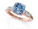 Rose gold Fancy Blue Cushion  Cut Diamond Ring with Tapered Baguette Side Stones in Four-Prong Setting_4