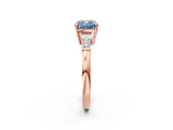 Rose gold Fancy Blue Cushion  Cut Diamond Ring with Tapered Baguette Side Stones in Four-Prong Setting_5
