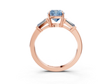 Rose gold Fancy Blue Cushion  Cut Diamond Ring with Tapered Baguette Side Stones in Four-Prong Setting_6
