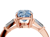 Rose gold Fancy Blue Cushion  Cut Diamond Ring with Tapered Baguette Side Stones in Four-Prong Setting_7