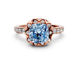 Rose gold Fancy Blue Cushion Cut Diamond Scalloped Halo Engagement Ring with Round Shared Prong Band_12