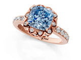 Rose gold Fancy Blue Cushion Cut Diamond Scalloped Halo Engagement Ring with Round Shared Prong Band_13