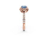 Rose gold Fancy Blue Cushion Cut Diamond Scalloped Halo Engagement Ring with Round Shared Prong Band_14