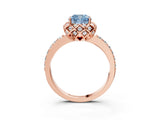 Rose gold Fancy Blue Cushion Cut Diamond Scalloped Halo Engagement Ring with Round Shared Prong Band_15