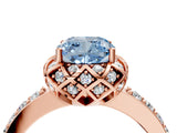 Rose gold Fancy Blue Cushion Cut Diamond Scalloped Halo Engagement Ring with Round Shared Prong Band_16