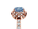 Rose gold Fancy Blue Cushion Cut Diamond Scalloped Halo Engagement Ring with Round Shared Prong Band_17