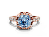Rose gold Fancy Blue Cushion Cut Diamond Scalloped Halo Engagement Ring with Round Shared Prong Band_24