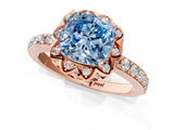 Rose gold Fancy Blue Cushion Cut Diamond Scalloped Halo Engagement Ring with Round Shared Prong Band_25
