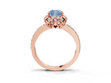 Rose gold Fancy Blue Cushion Cut Diamond Scalloped Halo Engagement Ring with Round Shared Prong Band_27