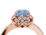 Rose gold Fancy Blue Cushion Cut Diamond Scalloped Halo Engagement Ring with Round Shared Prong Band_28