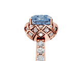 Rose gold Fancy Blue Cushion Cut Diamond Scalloped Halo Engagement Ring with Round Shared Prong Band_29