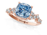 Rose gold Fancy Blue Cushion Cut Diamond Scattered Round Accent Ring with Prong Setting_13