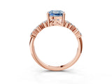 Rose gold Fancy Blue Cushion Cut Diamond Scattered Round Accent Ring with Prong Setting_15