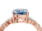 Rose gold Fancy Blue Cushion Cut Diamond Scattered Round Accent Ring with Prong Setting_16