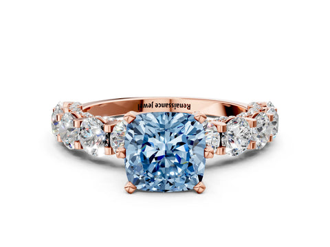 Rose gold Fancy Blue Cushion Cut Diamond Side Stone Engagement Ring with Four-Prong Setting_24