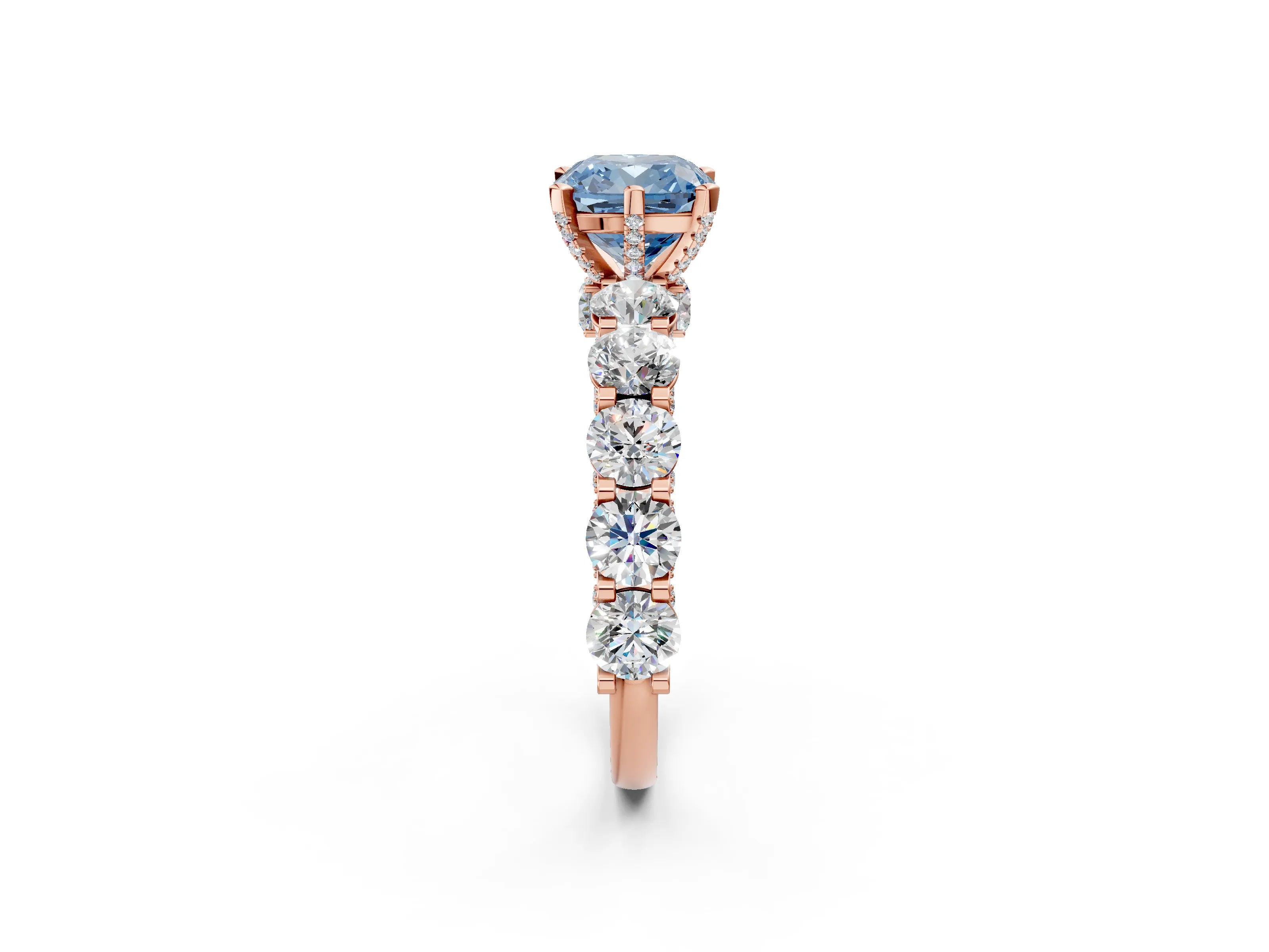 Rose gold Fancy Blue Cushion Cut Diamond Side Stone Engagement Ring with Four-Prong Setting_26
