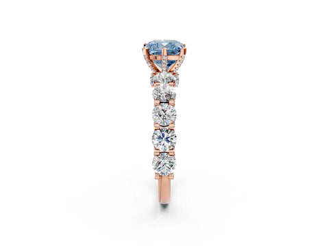 Rose gold Fancy Blue Cushion Cut Diamond Side Stone Engagement Ring with Four-Prong Setting_26