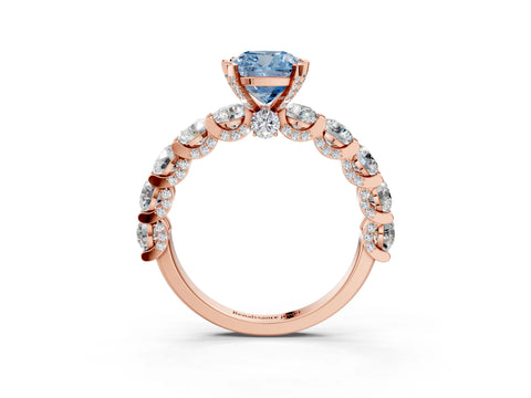 Rose gold Fancy Blue Cushion Cut Diamond Side Stone Engagement Ring with Four-Prong Setting_27