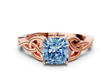 Rose gold Fancy Blue Cushion Cut Diamond Solitaire Celtic Knot Ring with Four-Prong Setting_58