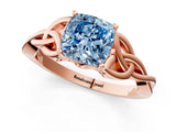 Rose gold Fancy Blue Cushion Cut Diamond Solitaire Celtic Knot Ring with Four-Prong Setting_59