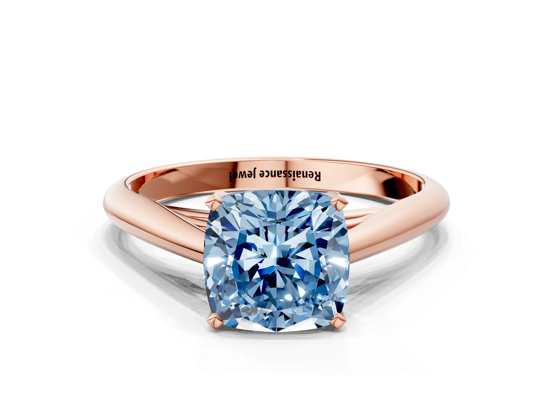 Rose gold Fancy Blue Cushion Cut Diamond Solitaire Engagement Ring with Cathedral Setting and Four-Prong Mount_137