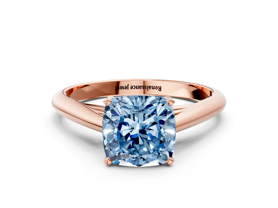 Rose gold Fancy Blue Cushion Cut Diamond Solitaire Engagement Ring with Cathedral Setting and Four-Prong Mount_96