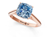 Rose gold Fancy Blue Cushion Cut Diamond Solitaire Engagement Ring with Cathedral Setting and Four-Prong Mount_97