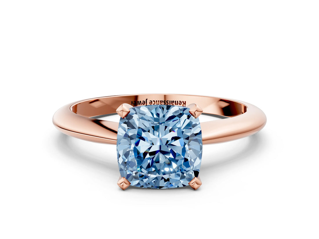 Rose gold Fancy Blue Cushion Cut Diamond Solitaire Engagement Ring with Classic Band and Four-Prong Setting_24