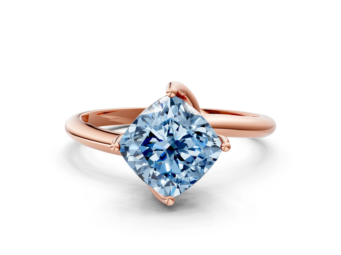 Rose gold Fancy Blue Cushion Cut Diamond Solitaire Engagement Ring with Four-Prong Setting and Classic Band_20