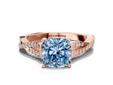 Rose gold Fancy Blue Cushion Cut Diamond Solitaire Engagement Ring with Twisted Pavé Band and Four-Prong Setting_44