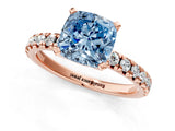 Rose gold Fancy Blue Cushion Cut Diamond Solitaire Pavé Engagement Ring with Round Band and Prong Setting_75