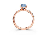 Rose gold Fancy Blue Cushion Cut Diamond Solitaire Pavé Engagement Ring with Round Band and Prong Setting_77