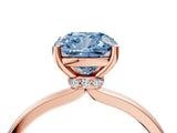 Rose gold Fancy Blue Cushion Cut Diamond Solitaire Ring with Classic Band and Four-Prong Setting_4