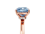 Rose gold Fancy Blue Cushion Cut Diamond Solitaire Ring with Classic Band and Four-Prong Setting_5