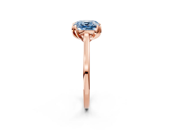 Rose gold Fancy Blue Cushion Cut Diamond Solitaire Ring with Flower Prong Setting and Classic Band