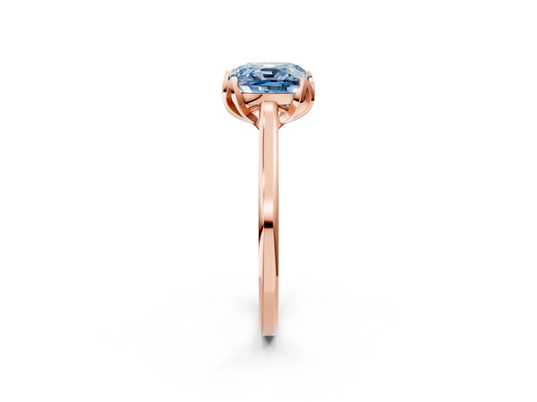 Rose gold Fancy Blue Cushion Cut Diamond Solitaire Ring with Flower Prong Setting and Classic Band