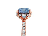 Rose gold Fancy Blue Cushion Cut Diamond Solitaire Ring with Four-Prong Setting and Pavé Band_8