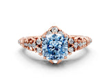 Rose gold Fancy Blue Cushion Cut Diamond Solitaire Ring with Hidden Halo and Pavé Band_27