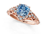 Rose gold Fancy Blue Cushion Cut Diamond Solitaire Ring with Hidden Halo and Pavé Band_28